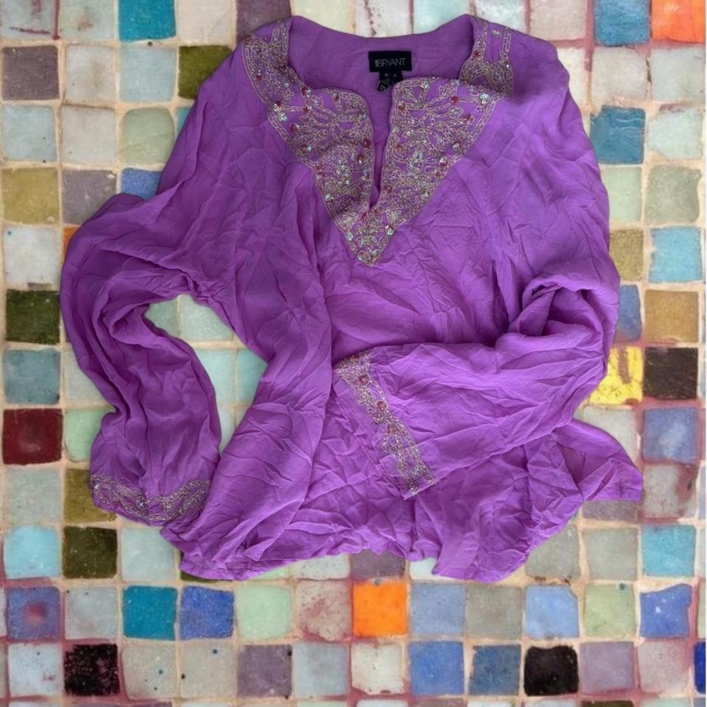 Y2K Lane Bryant 100% silk beaded sheer top